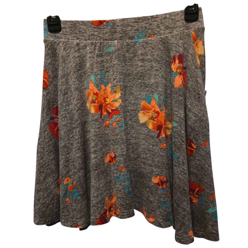 SO Gray Skirt with Vibrant Floral Design SZ S